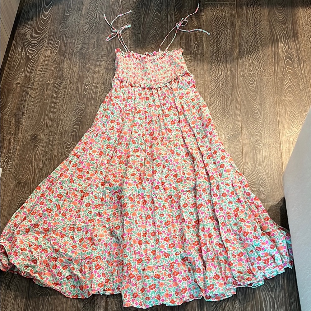 J. Crew Pleated Pink and Orange Maxi Sundress